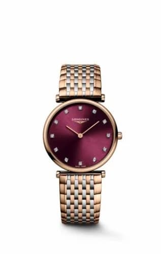 Longines La Grande Classique Quartz 29 Stainless Steel - Red Gold PVD / Burgundy - Diamond L4.512.1.68.7
