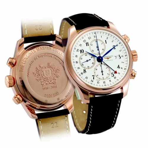 Longines Master Collection 44 Chronograph Pink Gold / Silver-Arabic / Alligator / 100th anniversary of the Republic of Portugal L2.740.8.73.3