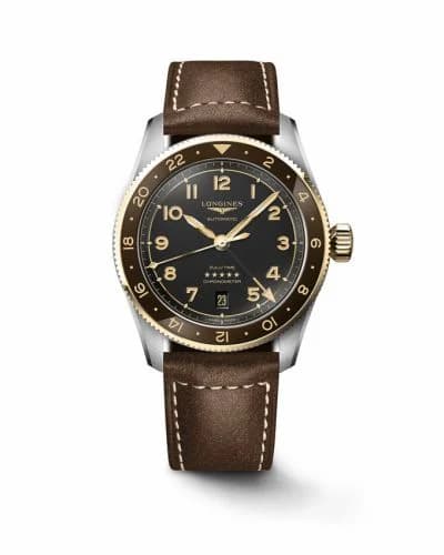 Longines Spirit Zulu Time 39 Stainless Steel - Yellow Gold / Anthracite / Strap L3.802.5.53.2