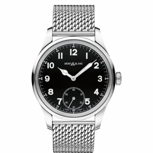 Montblanc 1858 Manual Small Second Stainless Steel / Black / Mesh 112639