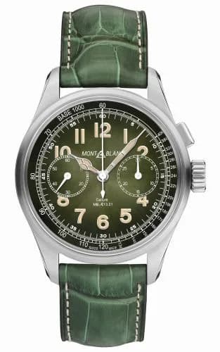 Montblanc 1858 Monopusher Chronograph 40 Stainless Steel / Green / Alligator 117834 — фото часов Montblanc 1858 Monopusher Chronograph 40 Stainless Steel / Green / Alligator 117834 — фото часов