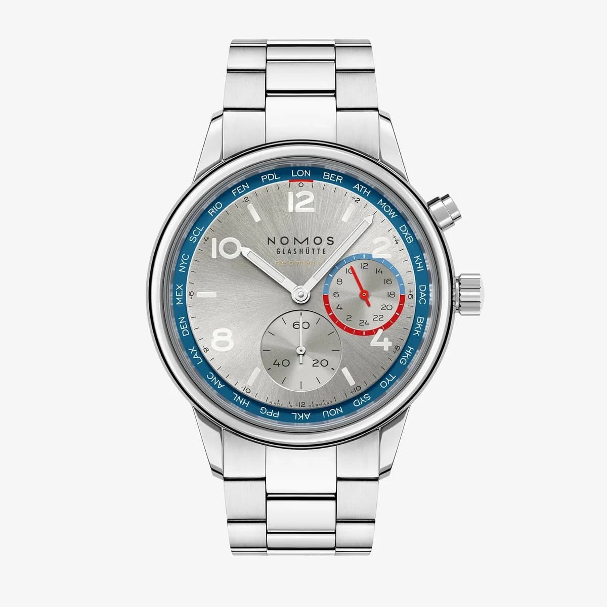 Nomos Glashütte Club Sport Neomatik Worldtimer Silver / Closed Case Back 791.SB — фото часов Nomos Glashütte Club Sport Neomatik Worldtimer Silver / Closed Case Back 791.SB — фото часов