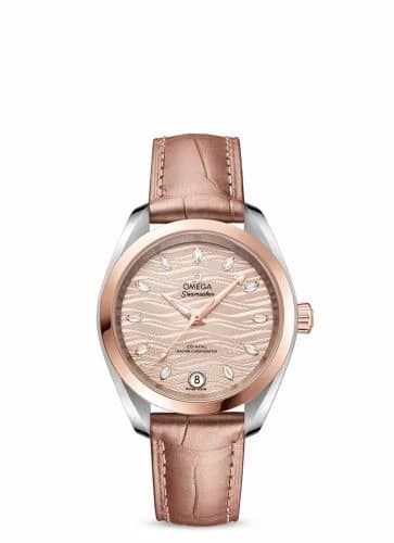 Omega Seamaster Aqua Terra 150M Master Chronometer 34 Stainless Steel / Sedna Gold / Grey - Diamond / Alligator 220.23.34.20.59.001