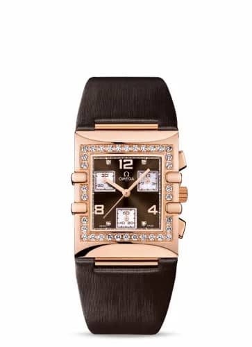 Omega Constellation Quadra Quartz 28 Chronograph Red Gold / Diamond / Brown / Fabric 113.57.28.70.63.001