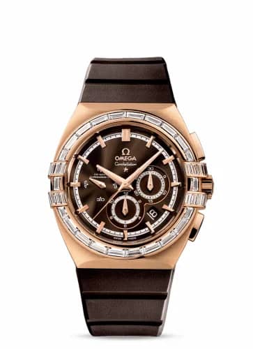 Omega Constellation Co-Axial 41 Chronograph Double Eagle Red Gold / Baguette / Brown / Rubber 121.57.41.50.13.001