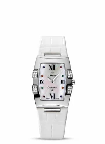 Omega Constellation Quadrella Quartz 25 Stainless Steel / MOP / White Alligator 1886.79.36