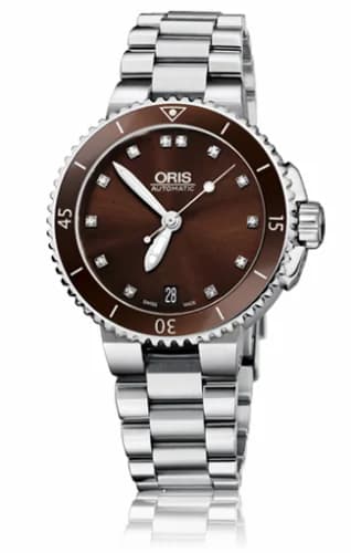 Oris Aquis Date Diamonds 36 Stainless Steel / Brown - Diamond / Bracelet 01 733 7652 4192-07 8 18 01P — фото часов Oris Aquis Date Diamonds 36 Stainless Steel / Brown - Diamond / Bracelet 01 733 7652 4192-07 8 18 01P — фото часов