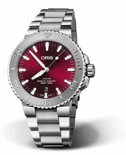 Oris Aquis Date 43.5 Relief Stainless Steel / Cherry / Bracelet 01 733 7730 4158-07 8 24 05PEB — фото часов Oris Aquis Date 43.5 Relief Stainless Steel / Cherry / Bracelet 01 733 7730 4158-07 8 24 05PEB — фото часов