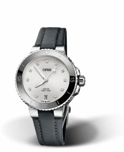 Oris Aquis Date 36.5 Stainless Steel / White - Diamond / Textile 01 733 7731 4191-07 5 18 45FC — фото часов Oris Aquis Date 36.5 Stainless Steel / White - Diamond / Textile 01 733 7731 4191-07 5 18 45FC — фото часов