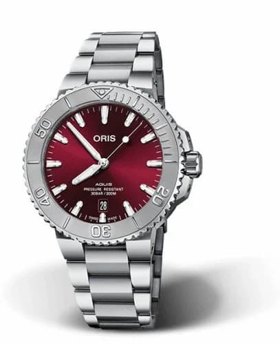 Oris Aquis Date 41.5 Relief Stainless Steel / Cherry / Bracelet 01 733 7766 4158-07 8 22 05PEB — фото часов Oris Aquis Date 41.5 Relief Stainless Steel / Cherry / Bracelet 01 733 7766 4158-07 8 22 05PEB — фото часов