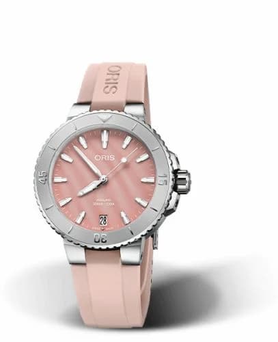 Oris Aquis Date 36.5 Stainless Steel / Blush Pink / Rubber 01 733 7770 4158-07 4 18 66FC — фото часов Oris Aquis Date 36.5 Stainless Steel / Blush Pink / Rubber 01 733 7770 4158-07 4 18 66FC — фото часов