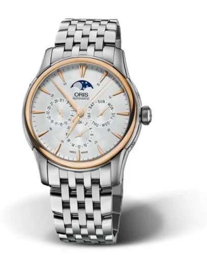 Oris Artelier Complication 40.5 Stainless Steel - Rose Gold / Silver / Bracelet 01 582 7689 6351-07 8 21 77 — фото часов Oris Artelier Complication 40.5 Stainless Steel - Rose Gold / Silver / Bracelet 01 582 7689 6351-07 8 21 77 — фото часов