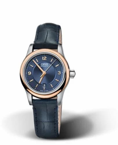 Oris Classic Date Lady 28.5 Stainless Steel - Rose Gold / Blue 01 561 7650 4335-07 5 14 85 — фото часов Oris Classic Date Lady 28.5 Stainless Steel - Rose Gold / Blue 01 561 7650 4335-07 5 14 85 — фото часов
