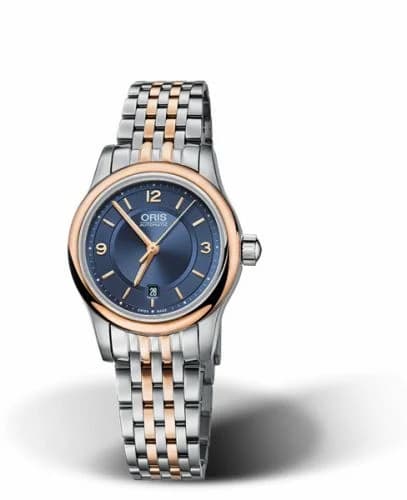 Oris Classic Date Lady 28.5 Stainless Steel - Rose Gold / Blue / Bracelet 01 561 7650 4335-07 8 14 63 — фото часов Oris Classic Date Lady 28.5 Stainless Steel - Rose Gold / Blue / Bracelet 01 561 7650 4335-07 8 14 63 — фото часов