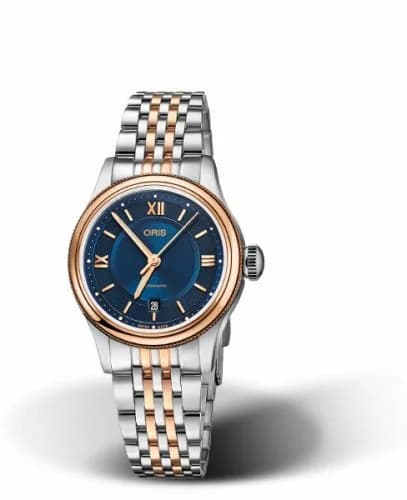 Oris Classic Date Lady 28.5 Stainless Steel - Rose Gold / Blue / Bracelet 01 561 7718 4375-07 8 14 12 — фото часов Oris Classic Date Lady 28.5 Stainless Steel - Rose Gold / Blue / Bracelet 01 561 7718 4375-07 8 14 12 — фото часов