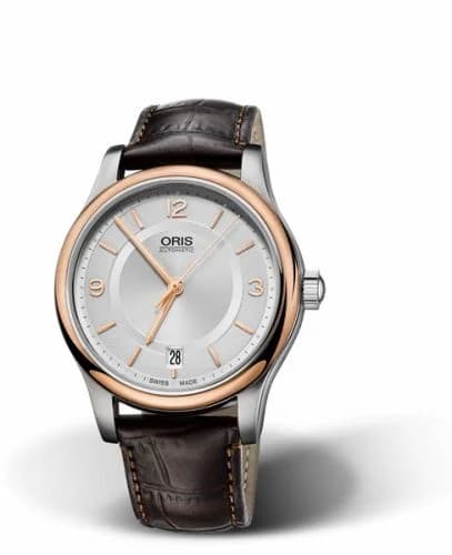 Oris Classic Date 37 Stainless Steel - Rose Gold / Silver 01 733 7578 4331-07 5 18 10 — фото часов Oris Classic Date 37 Stainless Steel - Rose Gold / Silver 01 733 7578 4331-07 5 18 10 — фото часов