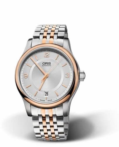 Oris Classic Date 37 Stainless Steel - Rose Gold / Silver / Bracelet 01 733 7578 4331-07 8 18 63 — фото часов Oris Classic Date 37 Stainless Steel - Rose Gold / Silver / Bracelet 01 733 7578 4331-07 8 18 63 — фото часов