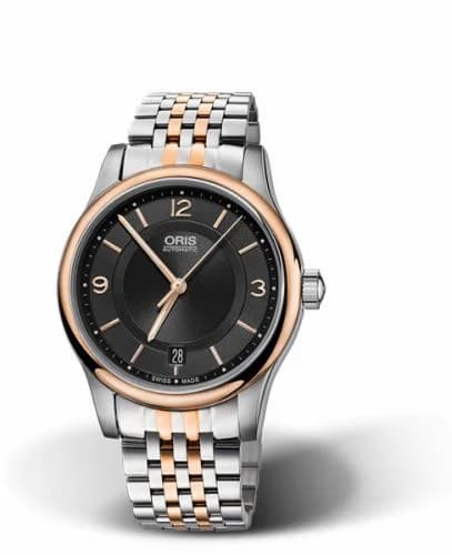 Oris Classic Date 37 Stainless Steel - Rose Gold / Black / Bracelet 01 733 7578 4334-07 8 18 63 — фото часов Oris Classic Date 37 Stainless Steel - Rose Gold / Black / Bracelet 01 733 7578 4334-07 8 18 63 — фото часов