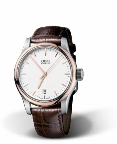 Oris Classic Date 37 Stainless Steel - Rose Gold / Silver 01 733 7578 4351-07 5 18 10 — фото часов Oris Classic Date 37 Stainless Steel - Rose Gold / Silver 01 733 7578 4351-07 5 18 10 — фото часов