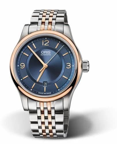 Oris Classic Date 42 Stainless Steel - Rose Gold / Blue / Bracelet 01 733 7594 4335-07 8 20 63 — фото часов Oris Classic Date 42 Stainless Steel - Rose Gold / Blue / Bracelet 01 733 7594 4335-07 8 20 63 — фото часов