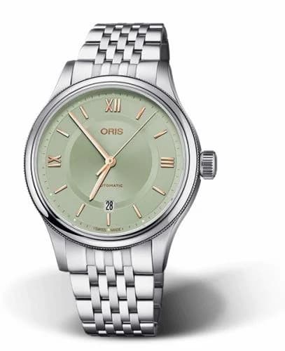 Oris Classic Date 42 Stainless Steel / Mint Green / Bracelet 01 733 7719 4017-07 8 20 10 — фото часов Oris Classic Date 42 Stainless Steel / Mint Green / Bracelet 01 733 7719 4017-07 8 20 10 — фото часов