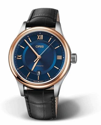 Oris Classic Date 42 Stainless Steel - Rose Gold / Blue 01 733 7719 4375-07 5 20 35 — фото часов Oris Classic Date 42 Stainless Steel - Rose Gold / Blue 01 733 7719 4375-07 5 20 35 — фото часов