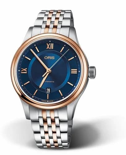 Oris Classic Date 42 Stainless Steel - Rose Gold / Blue / Bracelet 01 733 7719 4375-07 8 20 12 — фото часов Oris Classic Date 42 Stainless Steel - Rose Gold / Blue / Bracelet 01 733 7719 4375-07 8 20 12 — фото часов