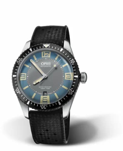 Oris Divers Sixty-Five 40 Stainless Steel / Deauville Blue / Rubber 01 733 7707 4065-07 4 20 18 — фото часов Oris Divers Sixty-Five 40 Stainless Steel / Deauville Blue / Rubber 01 733 7707 4065-07 4 20 18 — фото часов