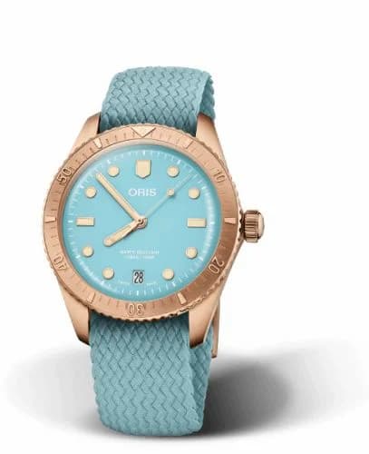 Oris Divers Sixty-Five 38 Cotton Candy Sky Blue / Perlon 01 733 7771 3155-07 3 19 02BRS — фото часов Oris Divers Sixty-Five 38 Cotton Candy Sky Blue / Perlon 01 733 7771 3155-07 3 19 02BRS — фото часов