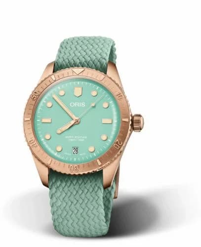 Oris Divers Sixty-Five 38 Cotton Candy Wild Green / Perlon 01 733 7771 3157-07 3 19 03BRS — фото часов Oris Divers Sixty-Five 38 Cotton Candy Wild Green / Perlon 01 733 7771 3157-07 3 19 03BRS — фото часов