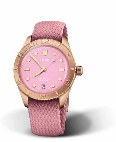 Oris Divers Sixty-Five 38 Cotton Candy Lipstick Pink / Perlon 01 733 7771 3158-07 3 19 04BRS — фото часов Oris Divers Sixty-Five 38 Cotton Candy Lipstick Pink / Perlon 01 733 7771 3158-07 3 19 04BRS — фото часов
