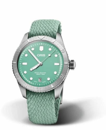 Oris Divers Sixty-Five 38 Cotton Candy Stainless Steel / Green / Perlon 01 733 7771 4057-07 3 19 03S — фото часов Oris Divers Sixty-Five 38 Cotton Candy Stainless Steel / Green / Perlon 01 733 7771 4057-07 3 19 03S — фото часов