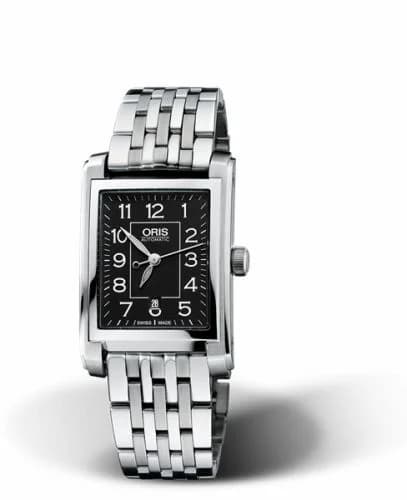 Oris Rectangular Date 24.5 Stainless Steel / Black - Arabic / Bracelet 01 561 7656 4034-07 8 17 82