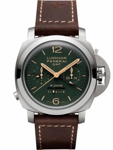 Panerai Luminor 1950 Chrono Monopulsante 8 Days GMT Titanio / Green PAM00737 — фото часов Panerai Luminor 1950 Chrono Monopulsante 8 Days GMT Titanio / Green PAM00737 — фото часов