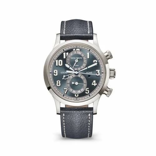 Patek Philippe Calatrava Pilot Travel Time Chronograph White Gold / Grey 5924G-001