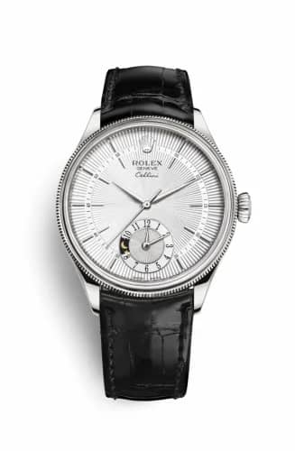 Rolex Cellini Dual Time White Gold / Silver / Alligator Black 50529-0006