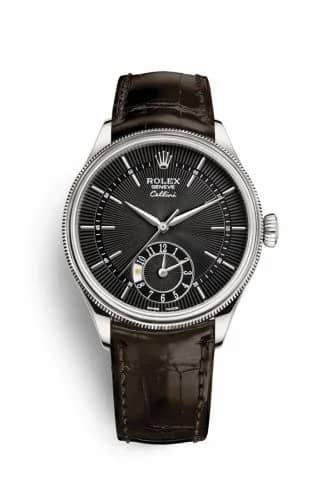 Rolex Cellini Dual Time White Gold / Black / Alligator Brown 50529-0010