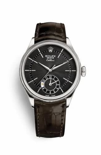 Rolex Cellini Dual Time White Gold / Black / Alligator Brown 50529-0010