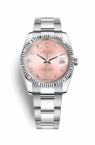 Rolex Oyster Perpetual Date 34 Stainless Steel Fluted / Oyster / Pink Arabic 115234-0009