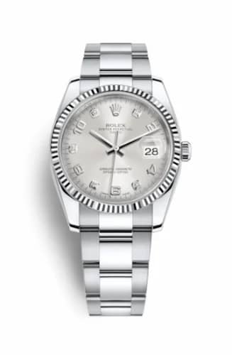 Rolex Oyster Perpetual Date 34 Stainless Steel Fluted / Oyster / Silver Arabic 115234-0012