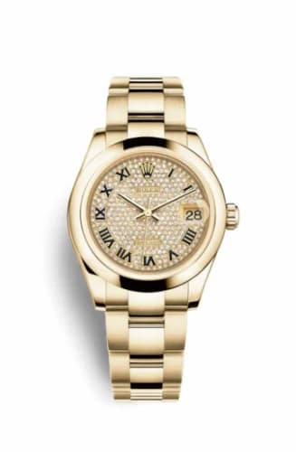 Rolex Datejust 31 Yellow Gold Domed / Oyster / Paved Roman 178248-0056 — фото часов Rolex Datejust 31 Yellow Gold Domed / Oyster / Paved Roman 178248-0056 — фото часов