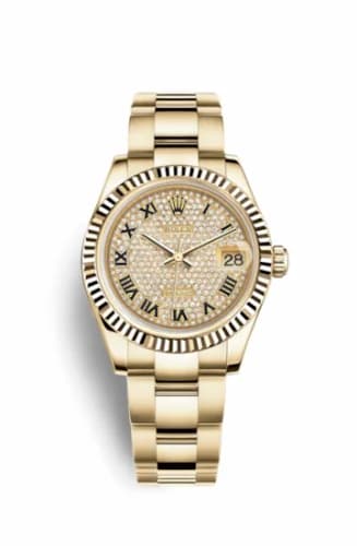 Rolex Datejust 31 Yellow Gold Fluted / Oyster / Paved Roman 178278-0135 — фото часов Rolex Datejust 31 Yellow Gold Fluted / Oyster / Paved Roman 178278-0135 — фото часов