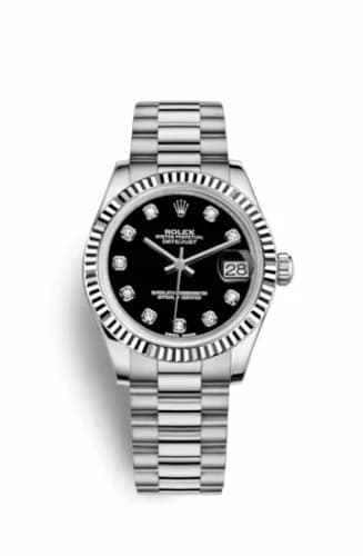 Rolex Datejust 31 White Gold Fluted / President / Black Diamond 178279-0017 — фото часов Rolex Datejust 31 White Gold Fluted / President / Black Diamond 178279-0017 — фото часов