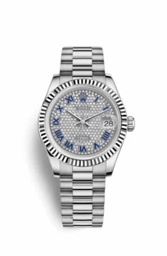 Rolex Datejust 31 White Gold Fluted / President / Paved Roman 178279-0078 — фото часов Rolex Datejust 31 White Gold Fluted / President / Paved Roman 178279-0078 — фото часов