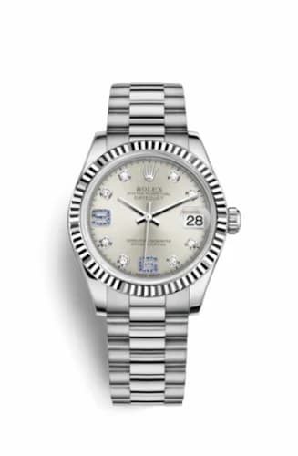 Rolex Datejust 31 White Gold Fluted / President / Silver Diamonds & Sapphires 178279-0080 — фото часов Rolex Datejust 31 White Gold Fluted / President / Silver Diamonds & Sapphires 178279-0080 — фото часов