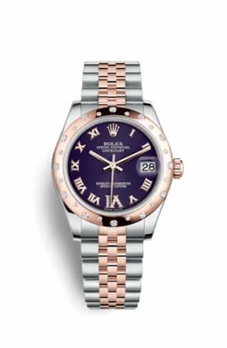 Rolex Datejust 31 Rolesor Everose Domed Diamond / Jubilee / Purple Roman 178341-0008 — фото часов Rolex Datejust 31 Rolesor Everose Domed Diamond / Jubilee / Purple Roman 178341-0008 — фото часов