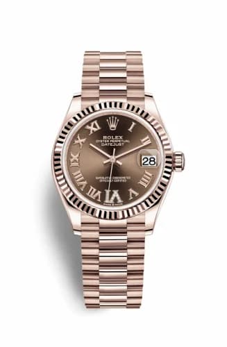 Rolex Datejust 31 Rose Gold / Fluted / Chocolate - Roman / President 278275-0025 — фото часов Rolex Datejust 31 Rose Gold / Fluted / Chocolate - Roman / President 278275-0025 — фото часов