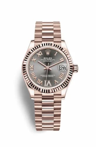 Rolex Datejust 31 Rose Gold / Fluted / Grey - Roman / President 278275-0033 — фото часов Rolex Datejust 31 Rose Gold / Fluted / Grey - Roman / President 278275-0033 — фото часов