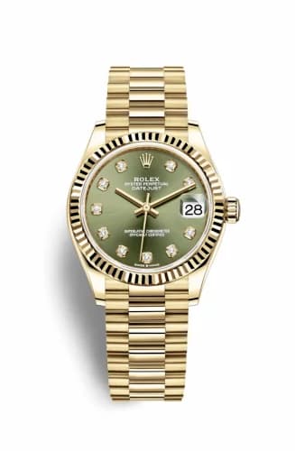 Rolex Datejust 31 Yellow Gold / Fluted / Olive - Diamond / President 278278-0011 — фото часов Rolex Datejust 31 Yellow Gold / Fluted / Olive - Diamond / President 278278-0011 — фото часов