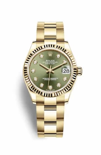 Rolex Datejust 31 Yellow Gold / Fluted / Olive - Diamond / Oyster 278278-0018 — фото часов Rolex Datejust 31 Yellow Gold / Fluted / Olive - Diamond / Oyster 278278-0018 — фото часов